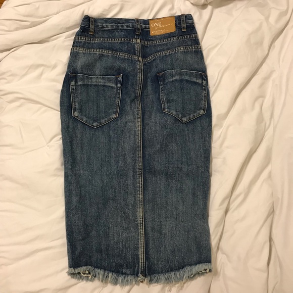 One Teaspoon Cadillac denim midi slit skirt 24 25 - Picture 3 of 5